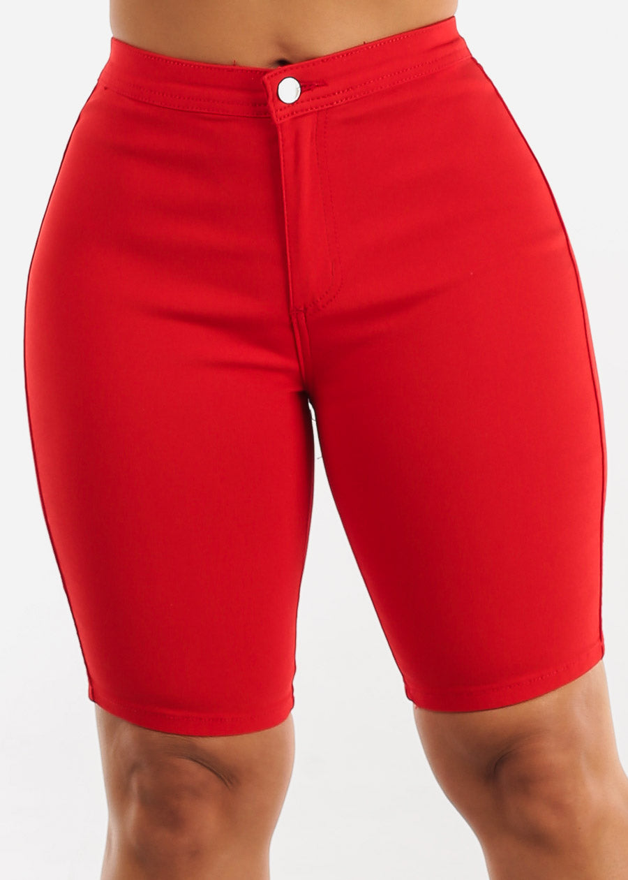 Red High Waist Hyper Stretch Bermuda Shorts