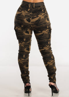 High Waist Camouflage Cargo Skinny Pants w Belt