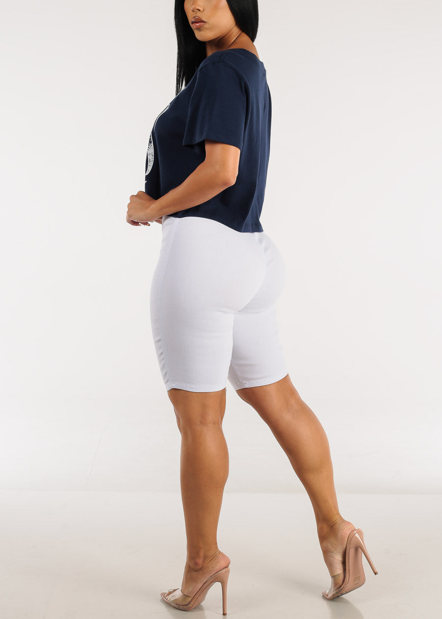 White High Waist Hyper Stretch Bermuda Shorts