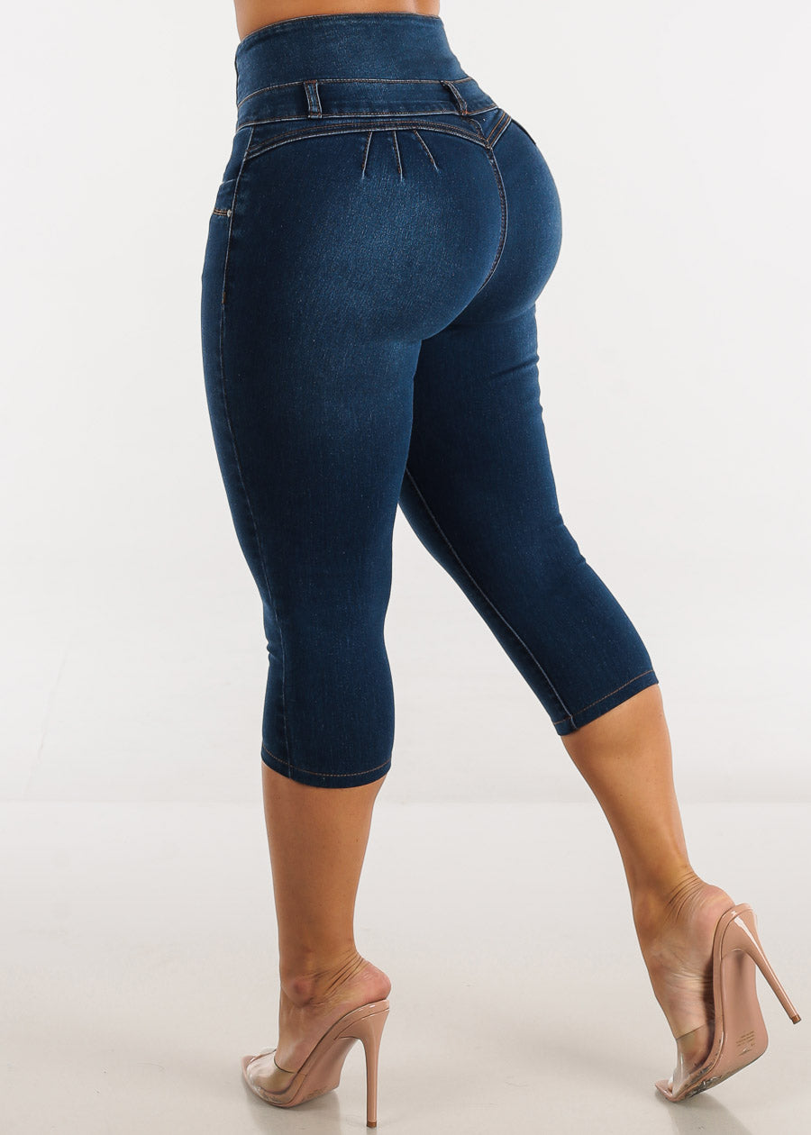 Women's Moda Xpress Dark Blue Butt Lifting Capris - Levantacola Capris
