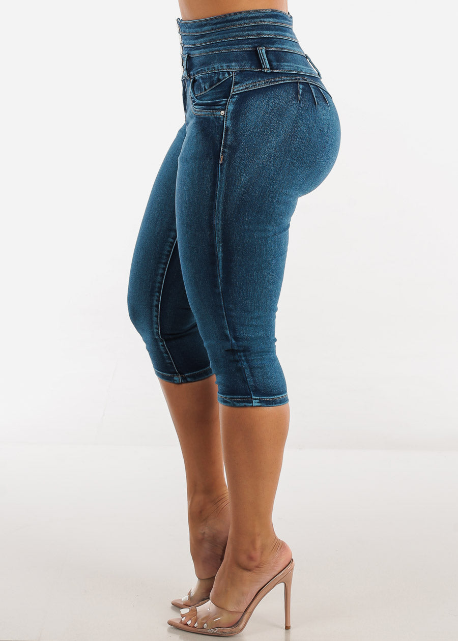 MAWCLOS Ladies Capri Denim Print Leggings Butt Lifting Look