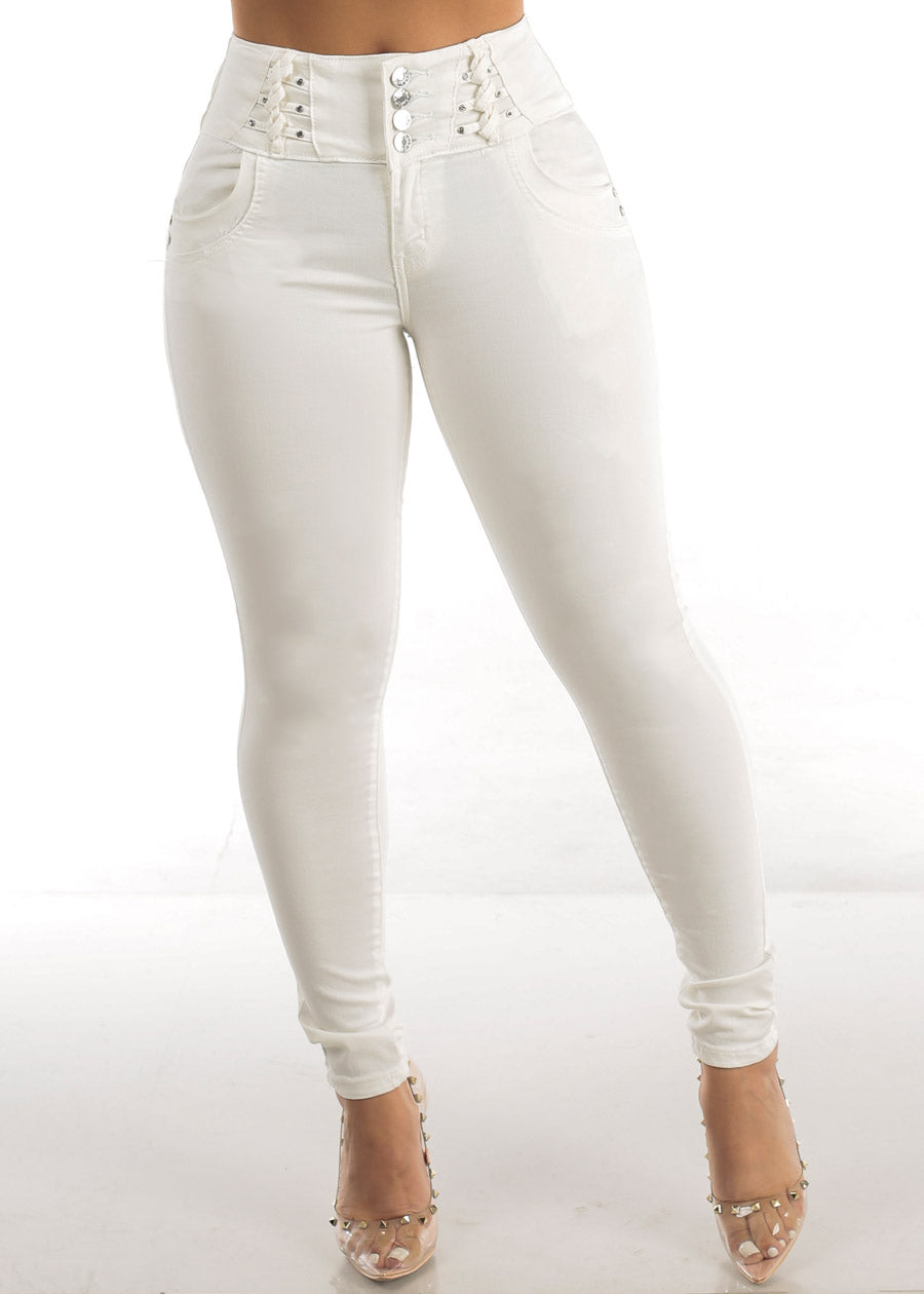 Levantacola High Waisted Butt Lifting White Skinny Jeans