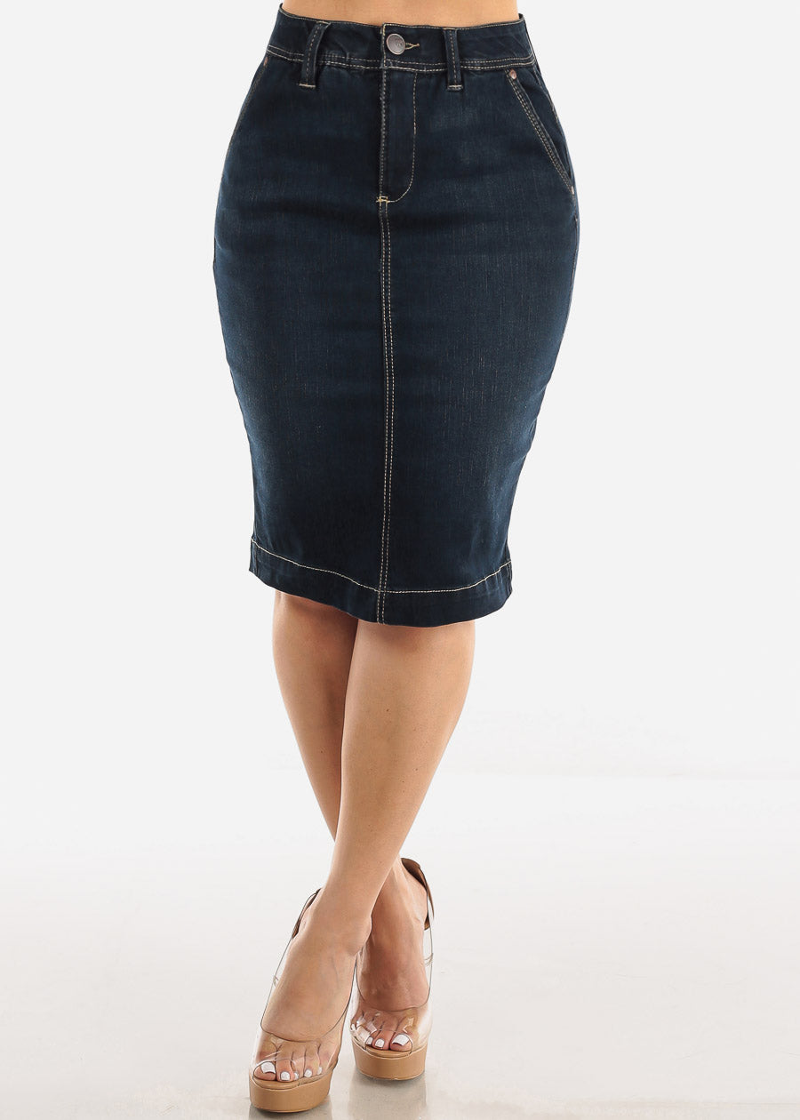 Butt Lifting Dark Denim Pencil Skirt