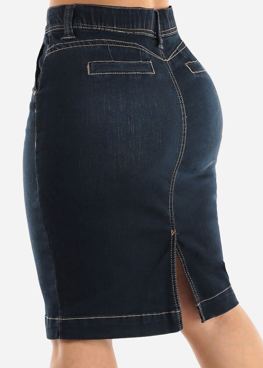 Butt Lifting Dark Denim Pencil Skirt