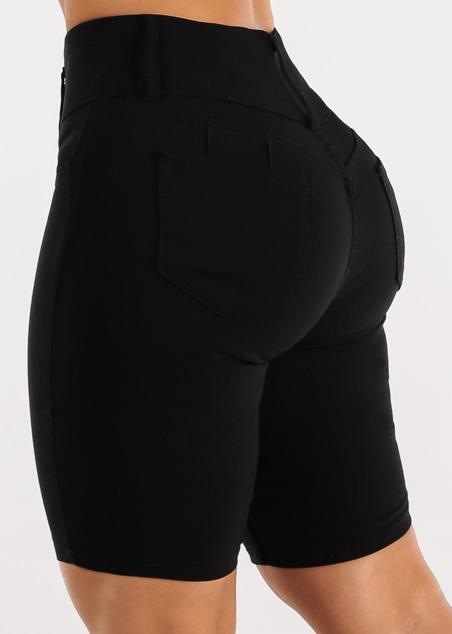 Black Butt Lifting High Waist Hyper Stretch Bermuda Shorts