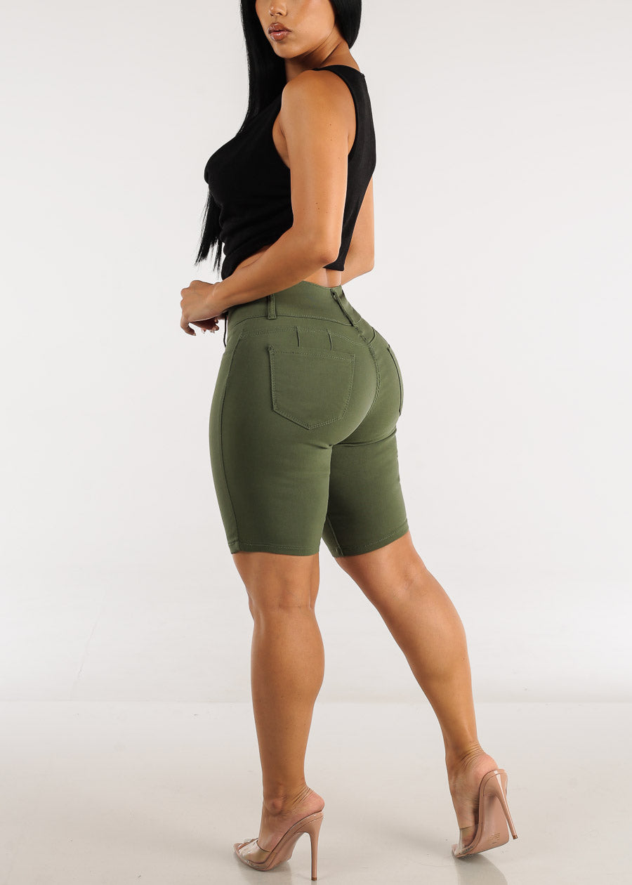 Butt Lifting High Waist Hyper Stretch Olive Bermuda Shorts