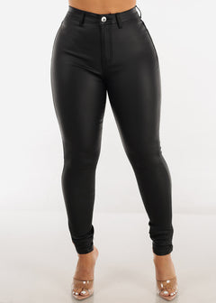 Black High Waist Coated Faux Leather Skinny Jeans