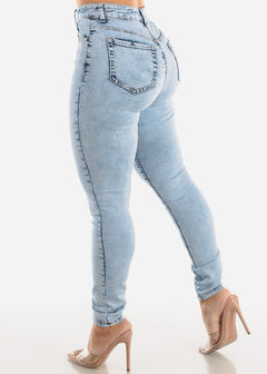 Classic 1 Button High Waisted Acid Wash Skinny Jeans