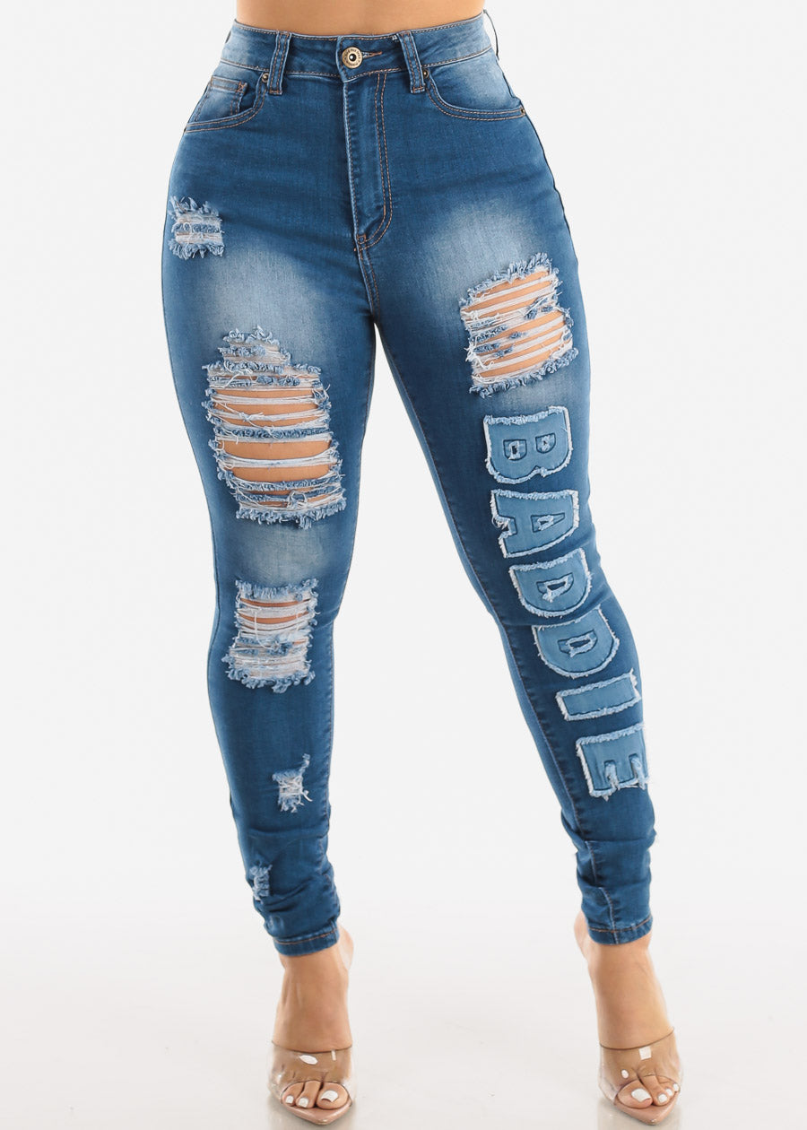Super High Waisted Distressed Baddie Skinny Jeans