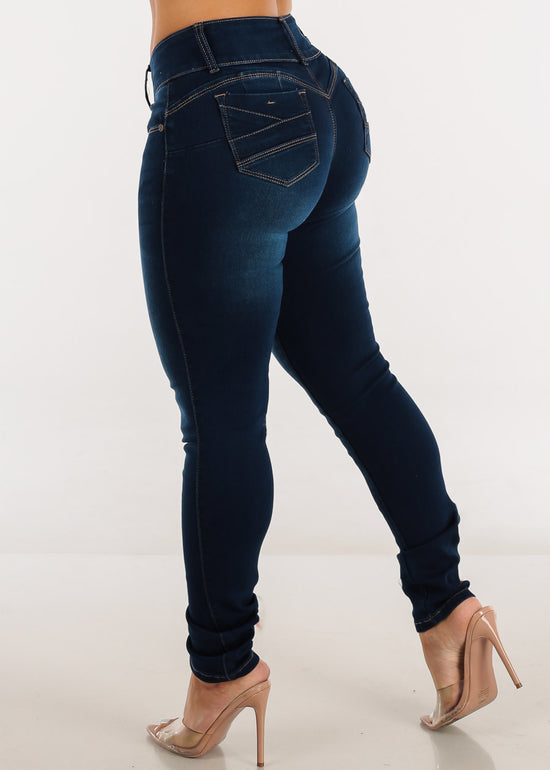 Moda Xpress Womens Juniors High Rise Butt Lifting Skinny Jeans Dark Blue  10471R at  Women's Jeans store