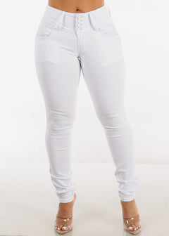 Mid Rise Levantacola White Skinny Jeans