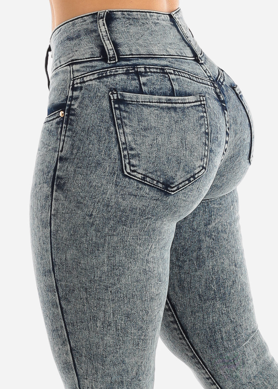 Butt Lifting Mid Rise Levantacola Acid Wash Skinny Jeans