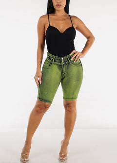 Lace Up Design Lavantacola Denim Bermuda Shorts Green Acid Wash