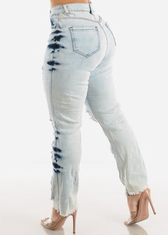 Button Up Distressed Acid Wash Straight Leg Jeans