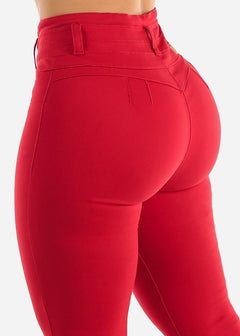 Red Super High Waisted Butt Lift Levantacola Skinny Jeans