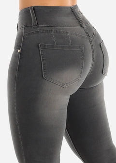 Butt Lifting Mid Rise Dark Grey Skinny Jeans