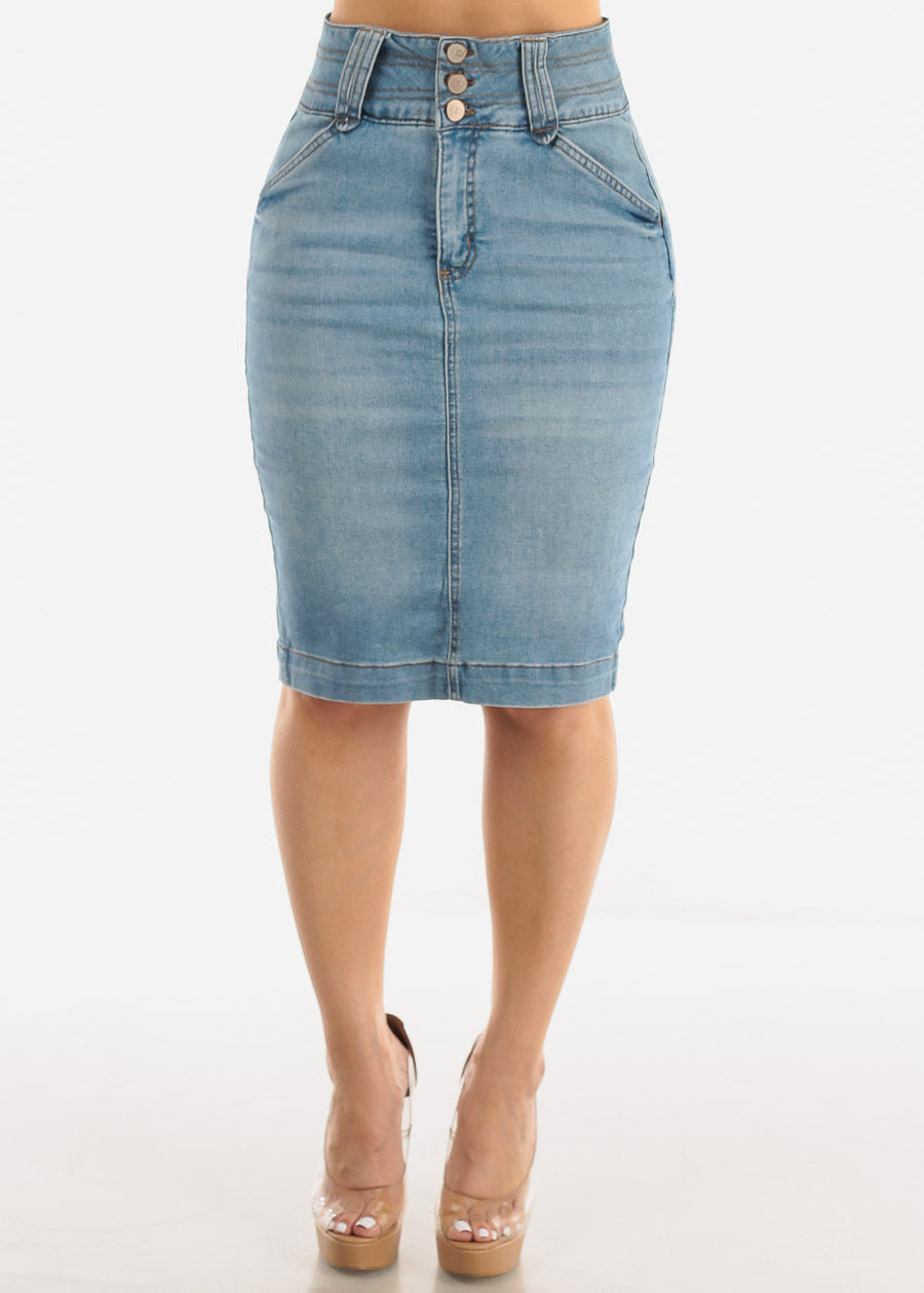 Butt Lifting Light Denim Pencil Skirt