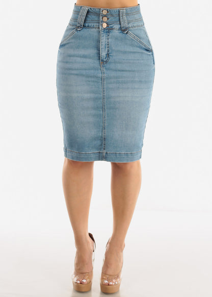 Butt Lifting Light Denim Pencil Skirt