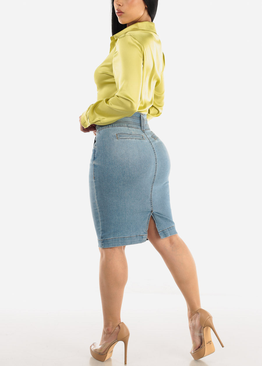 Butt Lifting Light Denim Pencil Skirt