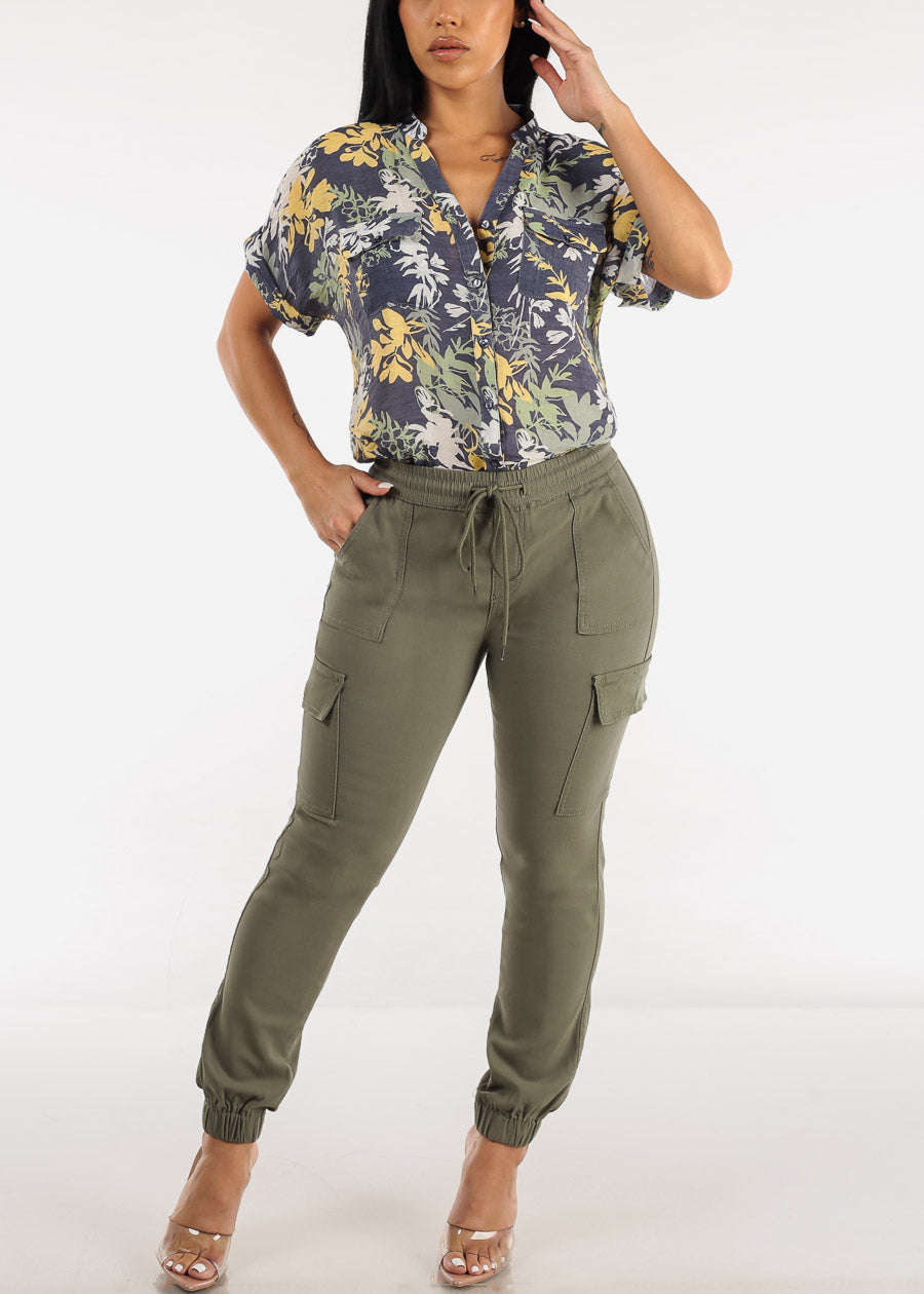 Women's Super Stretchy Cargo Joggers - Olive High Rise Cargo