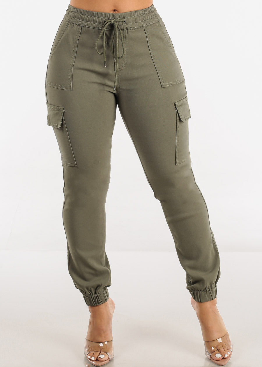 Women's Super Stretchy Cargo Joggers - Olive High Rise Cargo Joggers ...