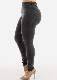 Classic 1 Button Super High Waisted Black Wash Skinny Jeans
