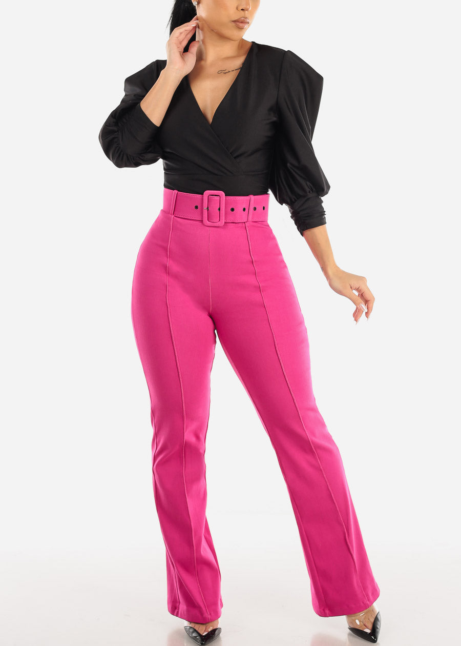 Women's Elegant Wide Legged Hot Pink Pants - Careerwear Wear Wide