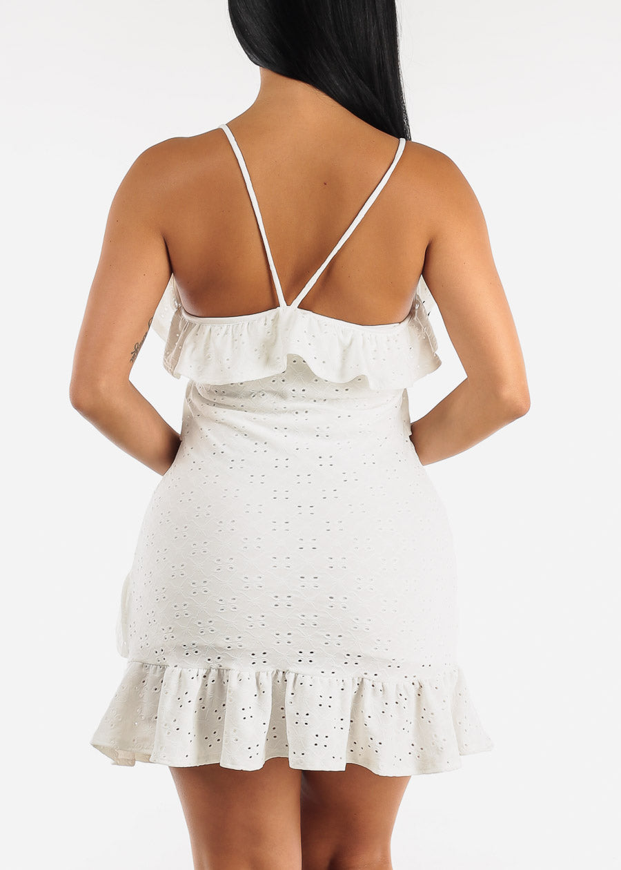 Sleeveless Off White Ruffled Mini Dress