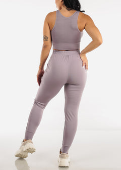 High Waist Joggers with Matching Crop Top Lilac (2 PCE SET)