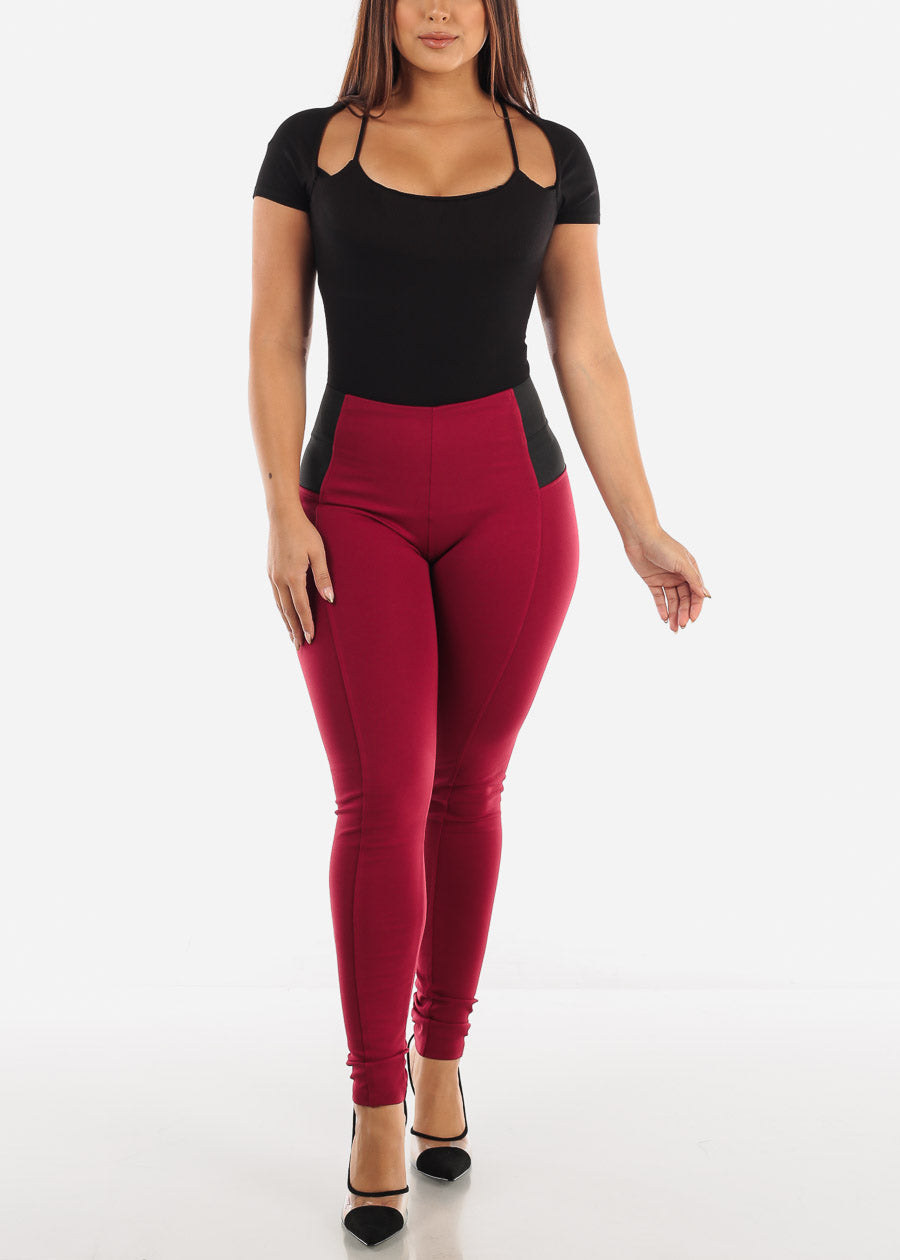 Spandex Waist Burgundy Skinny Pants