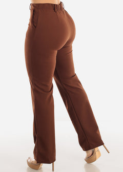 High Waisted Dressy Bootcut Pants Brown w Side Slits