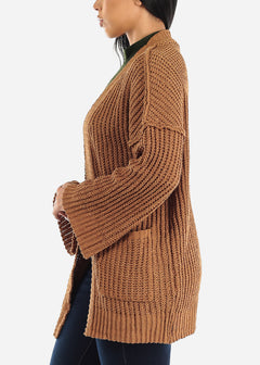 Long Sleeve Soft Knit Maxi Cardigan Camel w Pockets