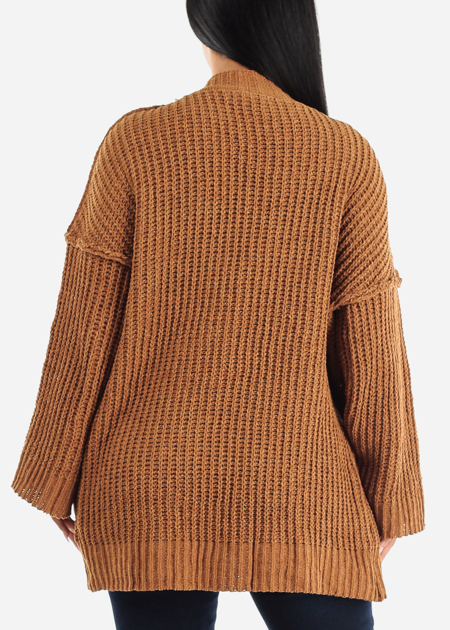 Long Sleeve Soft Knit Maxi Cardigan Camel w Pockets