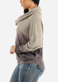 Soft Cowl Neck Long Dolman Sleeve Pullover Sweatshirt Grey
