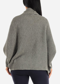 Long Dolman Sleeve Knit Cardigan Grey