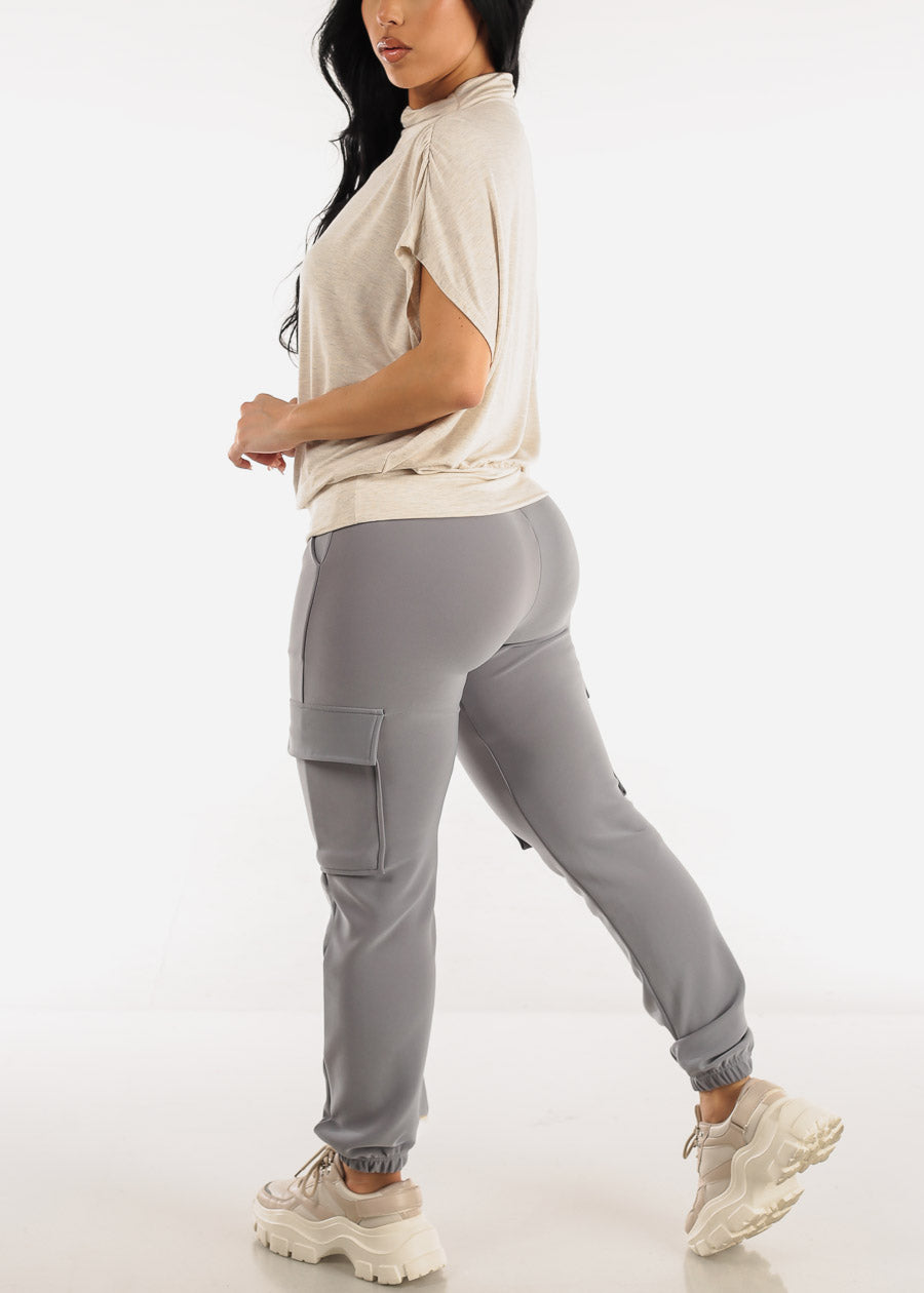 Women's Grey High Rise Cargo Jogger Pants Grey Cargo Jogger Pants
