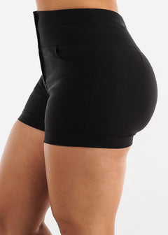 Black Super High Waist Cuffed Dressy Shorts