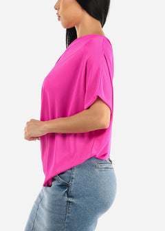 One Shoulder Pleat Detail Blouse Hot Pink
