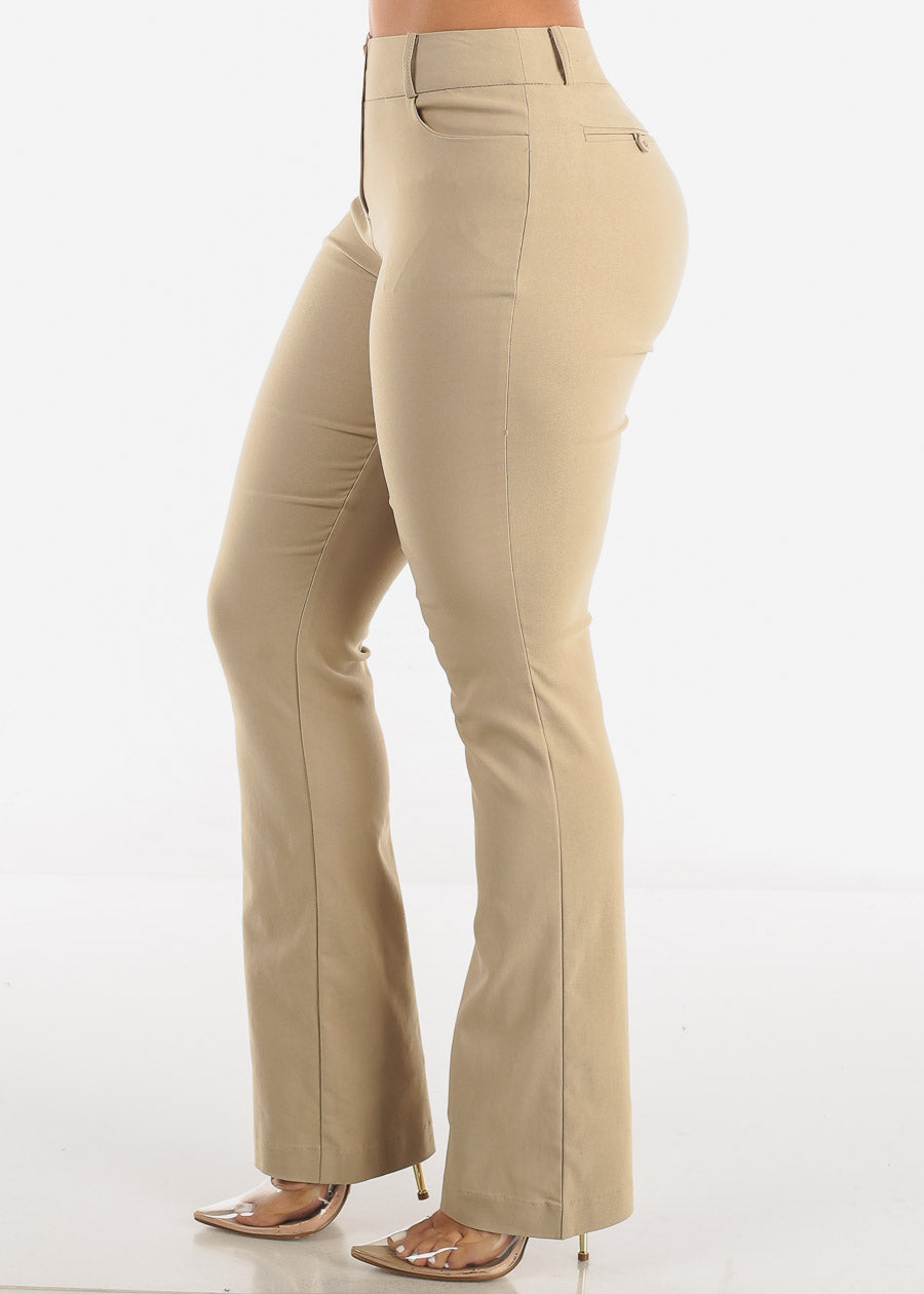 Khaki High Waisted Dressy Bootcut Pants