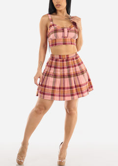 Plaid Shacket, Crop Top & Pleated Skirt Set (3 PCE SET)
