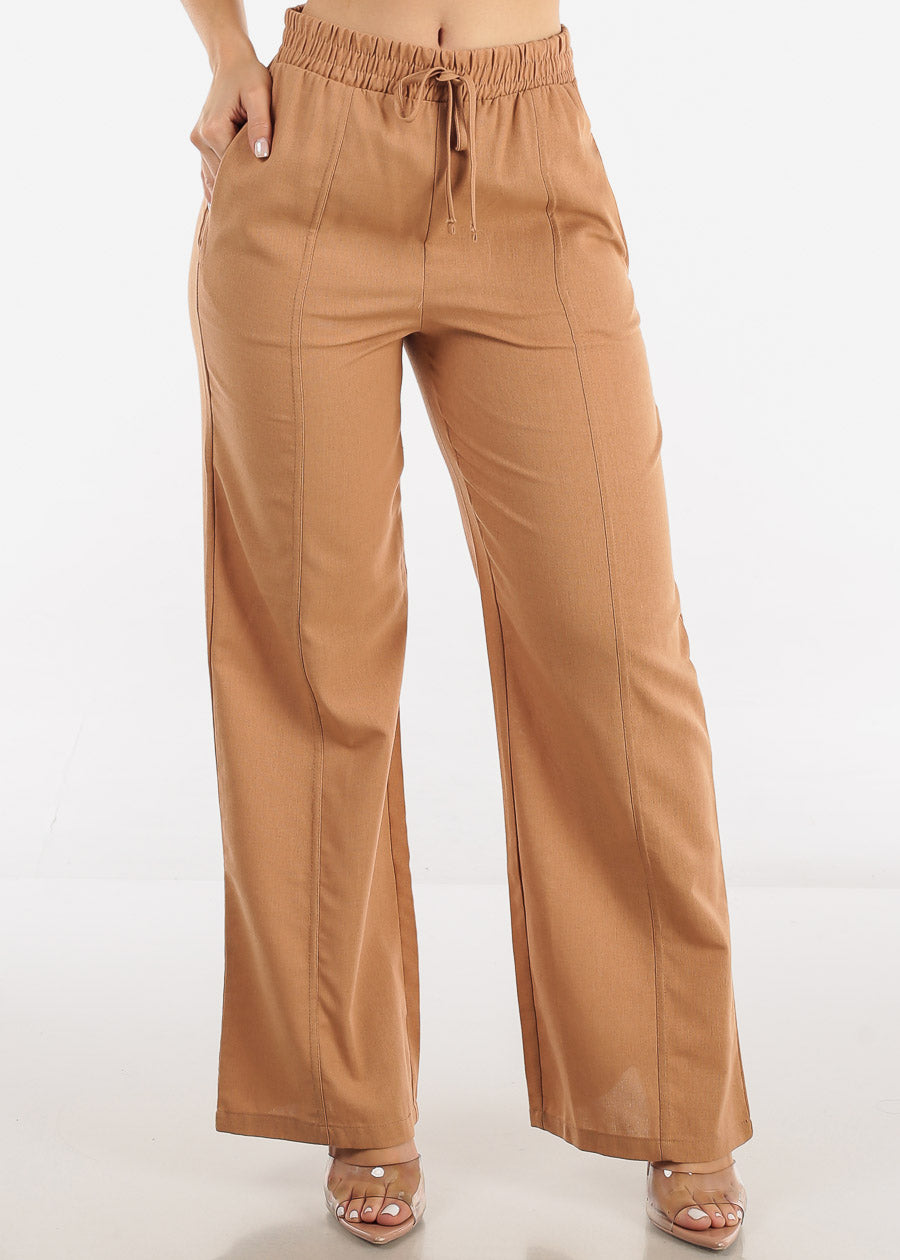 Women's Elastic Waist Wide Linen Pants - Khaki Linen Pants for Vacation –  Moda Xpress