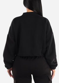 Black Long Sleeve Cargo Style Cropped Pullover