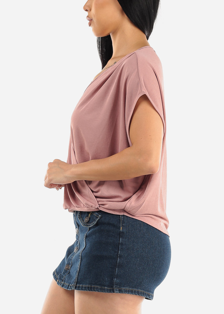 Short Sleeve Surplice Top Rose