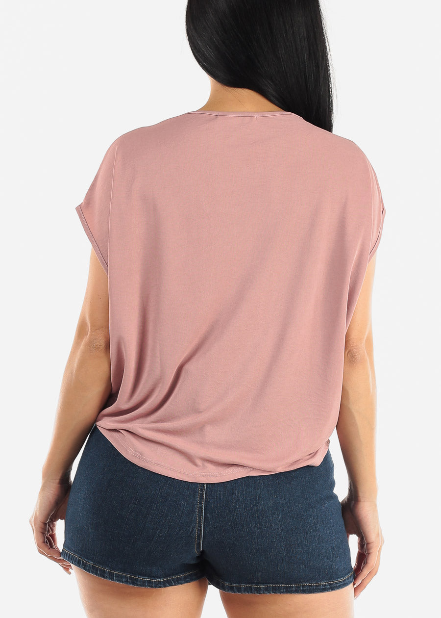 Short Sleeve Surplice Top Rose