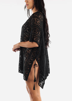 Black Knitted Cover Up Lace Up Sides