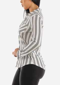 White Long Sleeve Button Up Stripe Shirt
