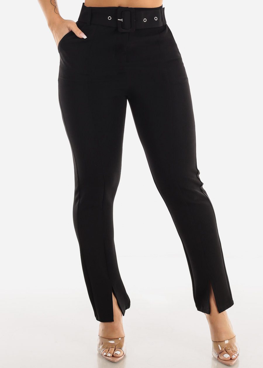 Women's Black Dressy Straight Leg Pants - Workwear Trousers for