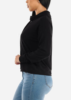 Black Long Sleeve Cowlneck Soft Terry Sweatshirt