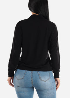 Black Long Sleeve Turtleneck Soft Terry Sweatshirt