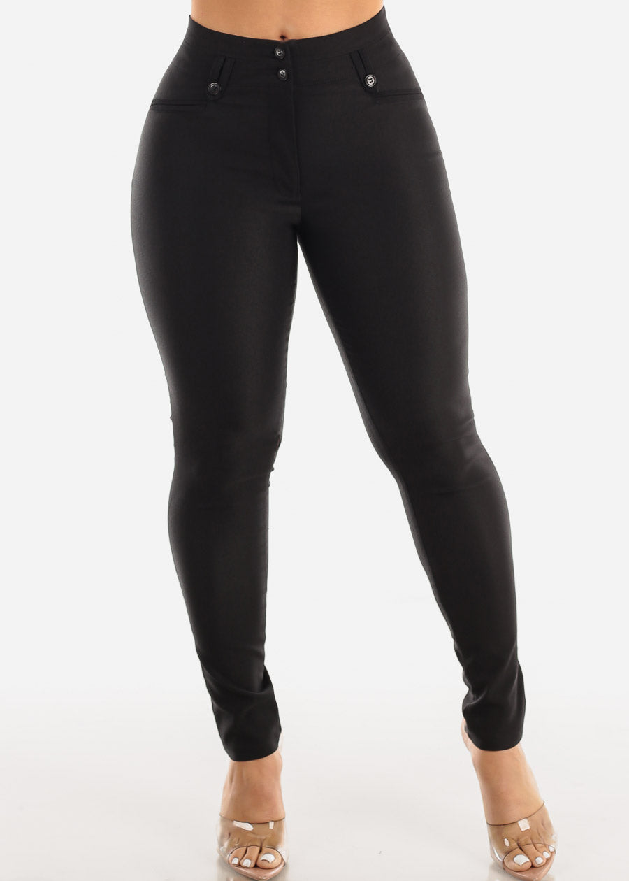 Black 2 Button High Waisted Stretchy Skinny Pants
